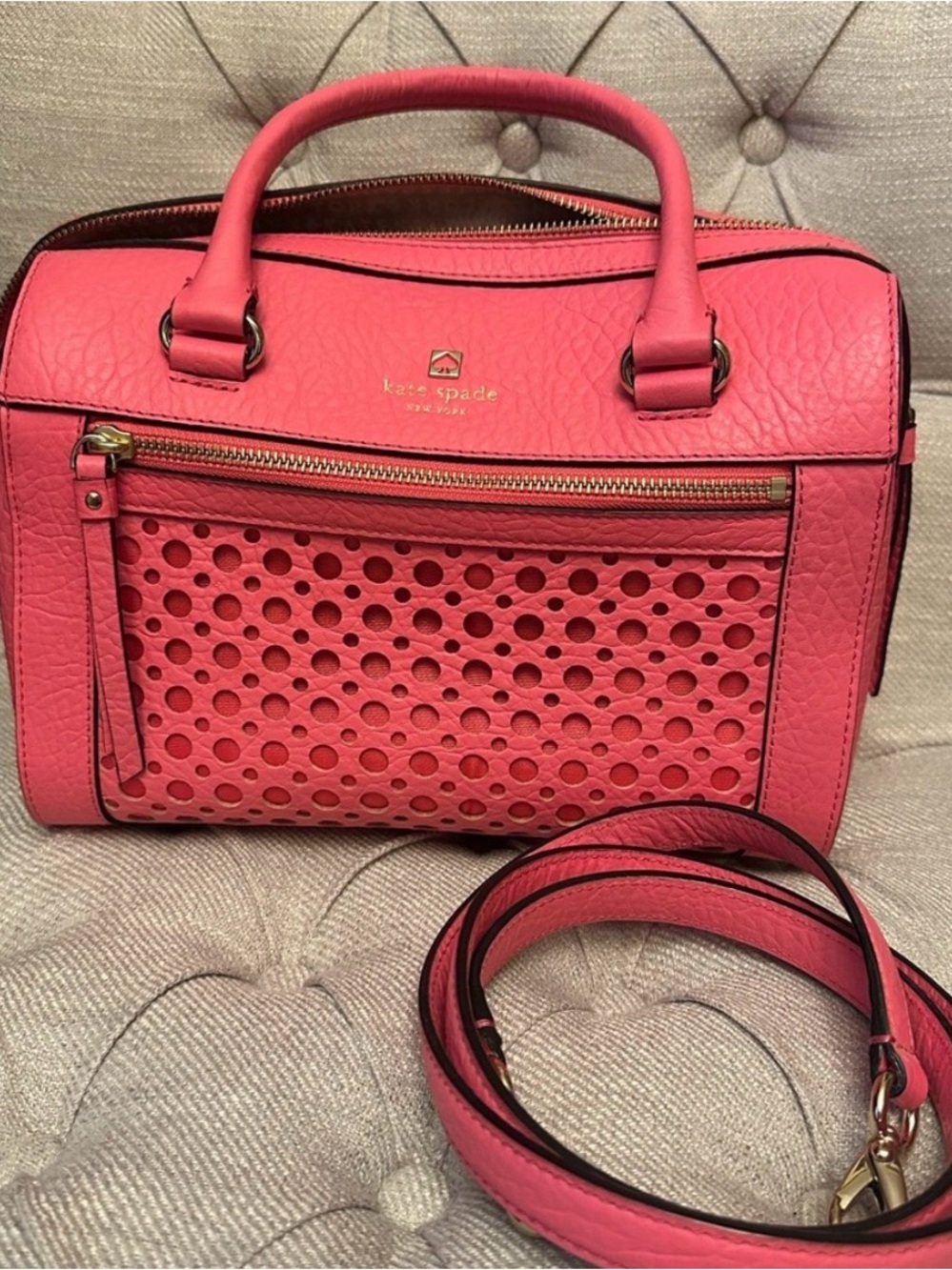 Kate Spade Coral Perforated Leather Satchel